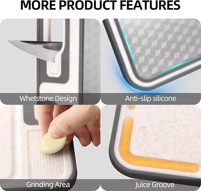 2 In 1 Cutting Boards Non Toxic for Gourmet Kitchen Aficionados - 304 Stainless Steel and Food Grade Wheat Straw Double Sided Design - Scratch-Resistant Mesh - Easy-Clean With Juice Groove (15”×10”)