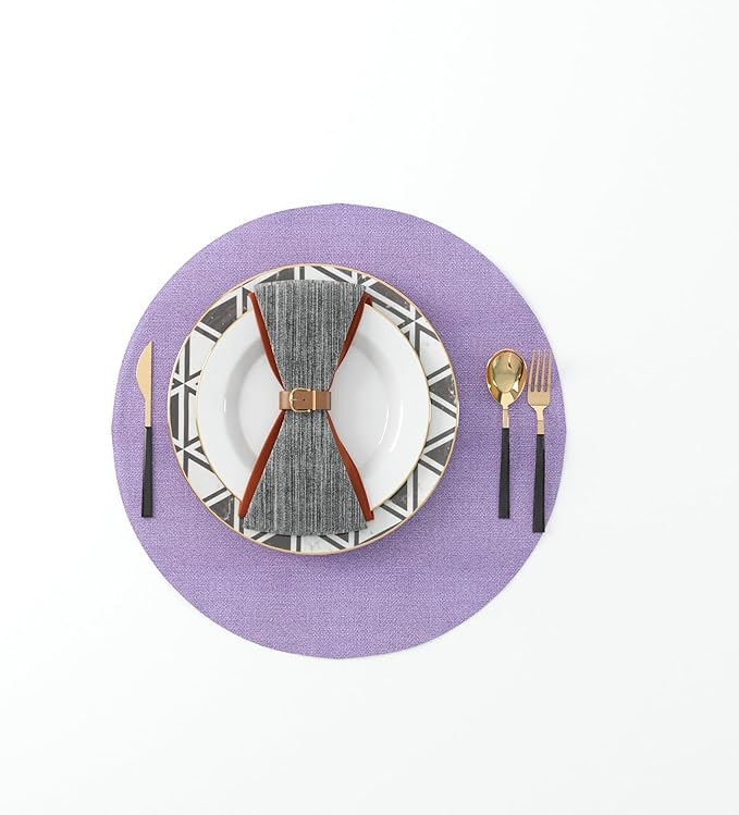 Set of 4 Round Placemat 15 Inch Soft Linen eco-Friendly Fabric Handcrafted Machine Washable Indoor & Outdoor Tablemat Lilac