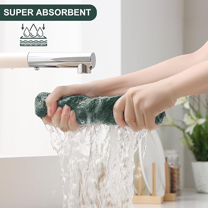 Homaxy 100% Cotton Kitchen Towels and Dishcloths Set, 12 x 12 Inches and 13 x 28 Inches, Set of 16 Bulk Kitchen Towels Set, Ultra Soft Absorbent Dish Cloths for Washing Dishes, Blackish Green