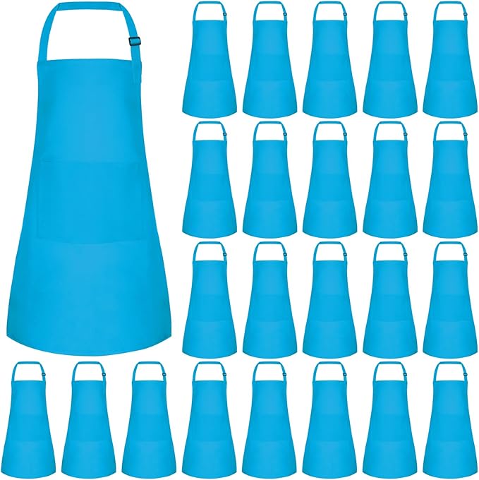 Morcheiong 8/12/24 Pack Adjustable Kids Apron Bulk with 2 Pockets Toddler Apron Kids Painting Aprons for Baking Painting