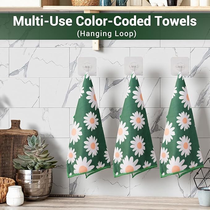 YUA Microfiber Cleaning Cloth 12 Pack,Microfiber Towels Cleaning,Microfiber Towels for Cars,Absorbent Dish Washing Cloth,Reusable Cleaning Cloths Lint Free (Daisy Flower)