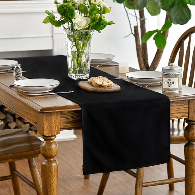 Artoid Mode Black Table Runner, Seasonal Halloween Washable Kitchen Dining Table Decoration for Home Party Decor 13x36 Inch