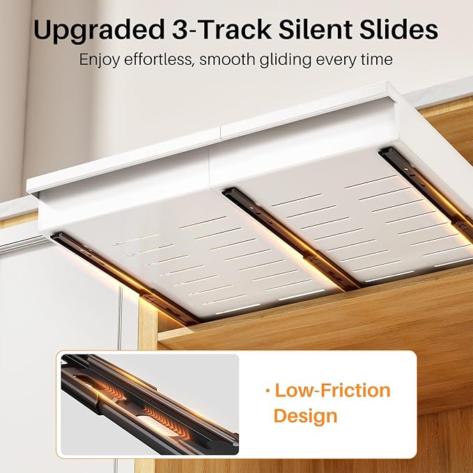 Pull out Cabinet Organizer, 2-Pack Expandable(13.6"-24") Silde out Drawers with Raising Pad for Framed Cabinets, Adjustable Full-Extension Adhesive Roll out Shelves for Kitchen Pantry Home Pot and Pan