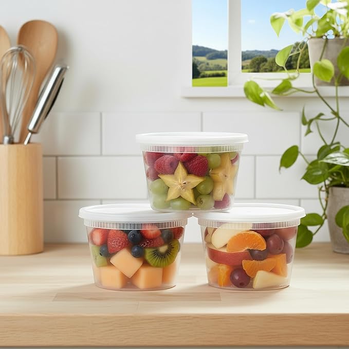 BluShine [36 Sets] 16 oz. Plastic Deli Food Storage Containers with Airtight Leak Proof Lids - Reusable -Microwave, Fridge, and Freezer Safe