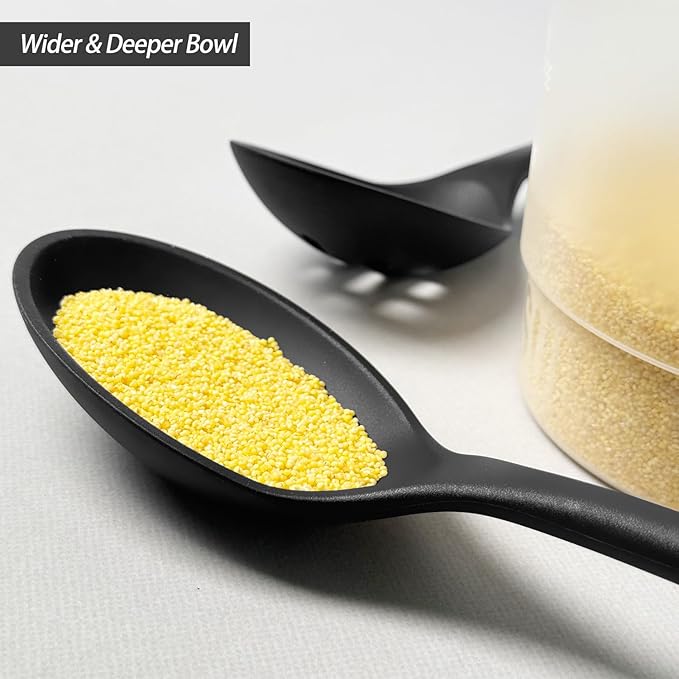 Silicone Slotted Spoons for Cooking - Extra Large Kitchen Spoons for Mixing, Serving, & Stirring - 600°F Heat-Resistant Non Stick Utensils Skimmer- Dishwasher Safe, Slotted, Black