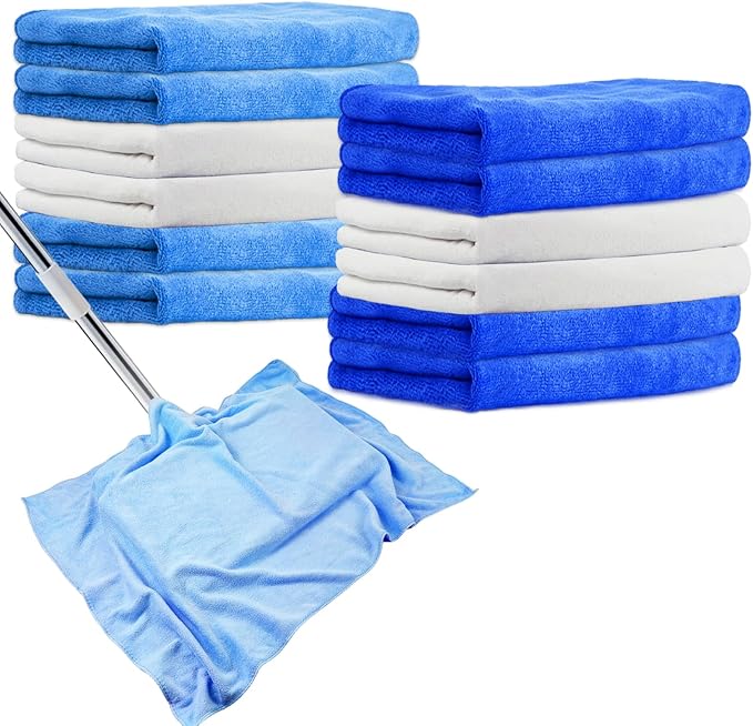 12 Pcs Extra Large Microfiber Cleaning Cloth, 20" x 30" Washable Reusable Large Floor Cloth Rags, Microfiber Towels for Mop Cleaning Office Bathrooms Housekeeping (Blue, White)