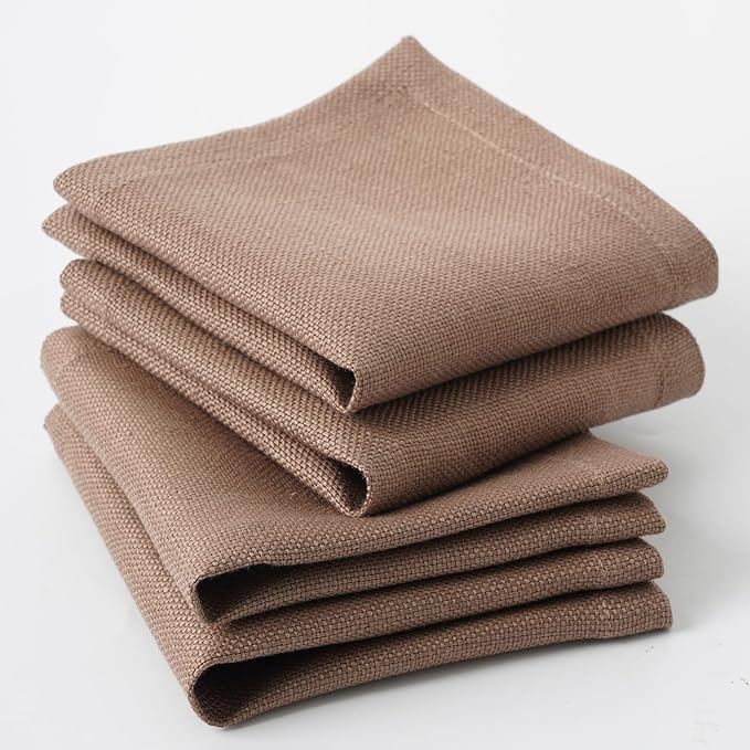 100% Linen Thick Washcloths with Loop - Linen Cloths Makeup for Face 4 Pack 10 x 10 Inch, Small Exfoliating Face Washcloth for Women Bathroom Travel,Dark Apricot
