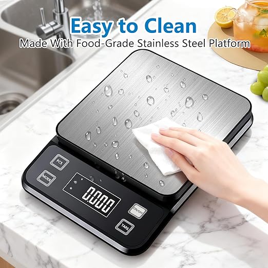 IPX7 Waterproof Kitchen Scale | 0.01oz/0.1g Precision Food Scale, 11lb/5kg | Stainless Steel, Battery-Powered & Washable (Batteries Included) | for Cooking, Baking
