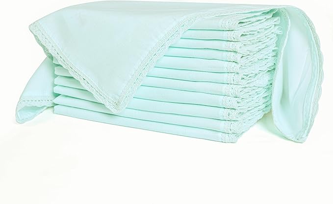 Ramanta Home Linen Flax Cloth Napkins Set of 24 Baby Blue, 18x18 Inch | Easter Premium Cotton Linen Flax Lace Soft & Durable | Washable Ideal for Spring Basket Décor, Wedding, Kitchen, Everyday Use