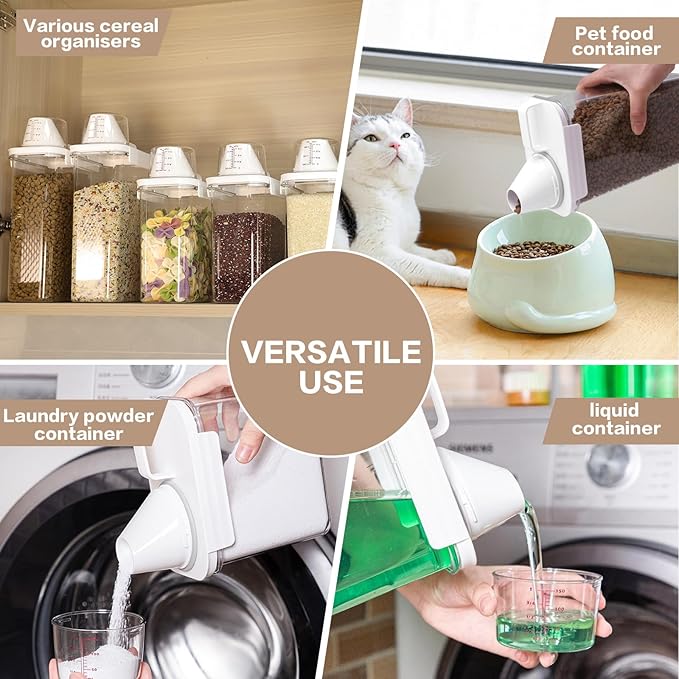 Air Tight Cereal Container Organizer Set of 6 Brown - 1800ML & 2300ML Total 417oz, Dry Food Storage for Pet Food, Rice, Oatmeal with Pour Spout Lid and Plastic Small Measuring Cup for Flour and Sugar