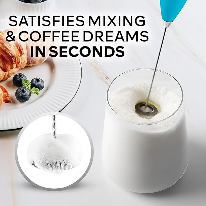 Zulay Kitchen Powerful Milk Frother Wand With 4 AA Duracell Batteries - Ultra Fast Handheld Drink Mixer - Electric Whisk Foam Maker for Coffee, Lattes, Cappuccino, Matcha & Creamer - Blue Teal