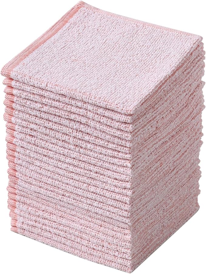Oeleky Pack of 24 Kitchen Dish Cloths, Cotton Shop Rags, 11x11 Inches, Absorbent Cleaning Dish Rags for Home and Kitchen (24, Pink)