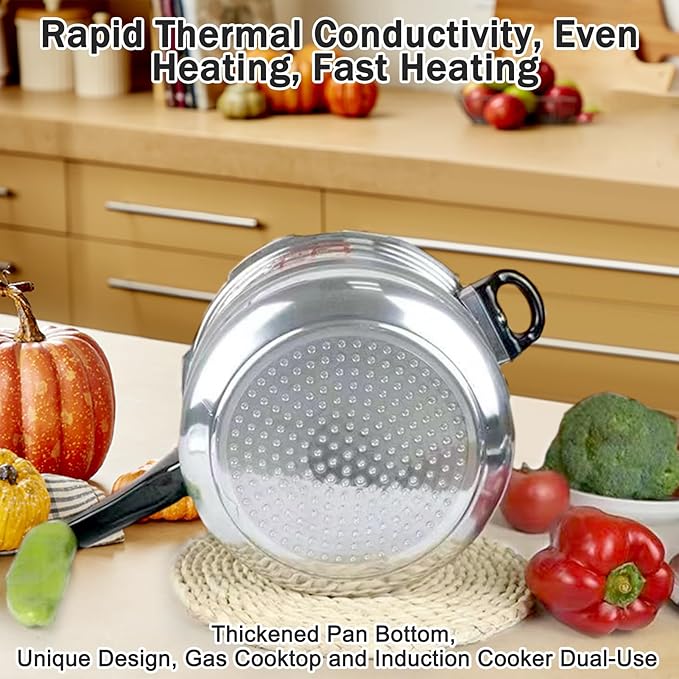 Pressure Cooker 7 Quart，Aluminum Pressure Cooker Compatible with Gas & Induction Cooker Fast Cooking Pot Even Heat Distribution for 6-7 People