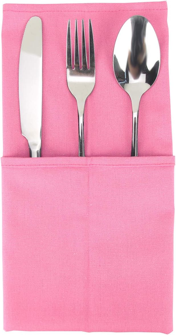 Solid Color Cotton Blended Dinner Cloth Napkins - Set of 12 (17 x 17 inches) - for Wedding Parties Events & Home Use (Pink)