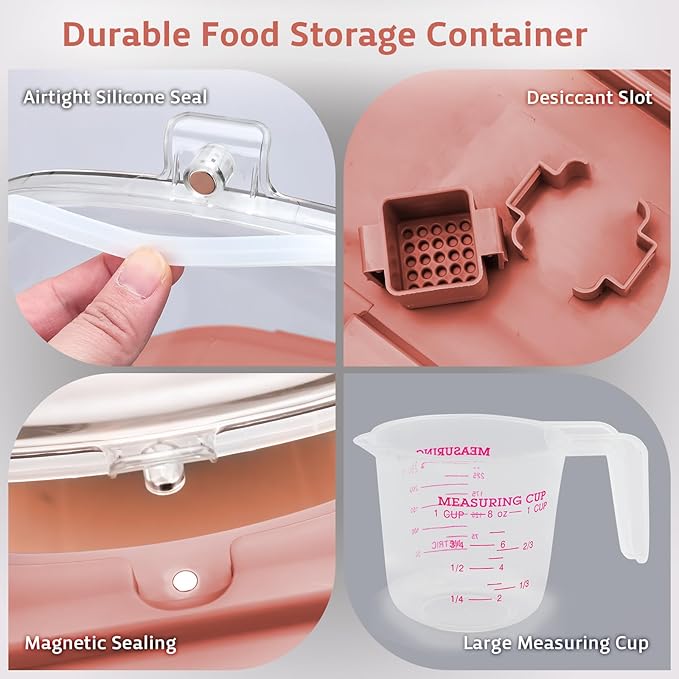 Komzon Rice Storage Containers, Collapsible 20 to 30Lbs Food Storage Bin Dispenser with Rolling Wheel and Clear Airtight Lid, BPA Free Flour, Sugar, Cereal and Dog Cat Pet food Containers