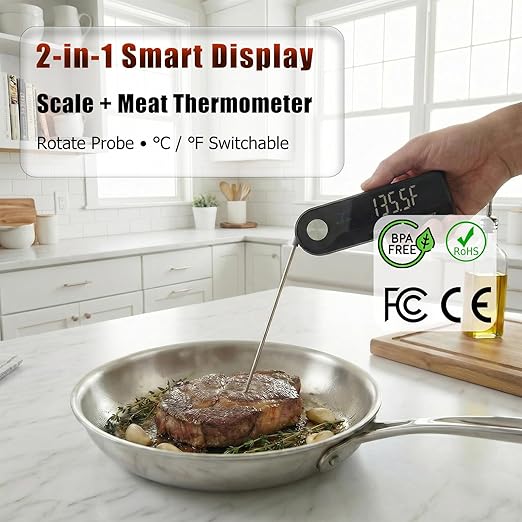 11lb/5kg Digital Kitchen Food Gram Scale with Pull Out Display, 0.1g/0.001oz Precision Wireless Bakery Scale, LED Backlight, 5 Units, USB Rechargeable, Stainless Steel Platform