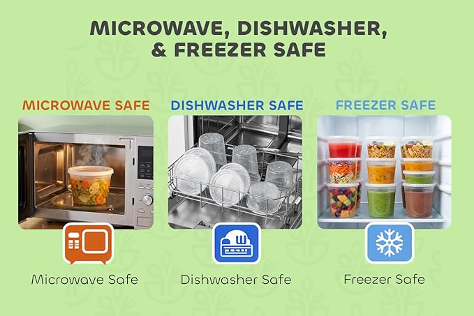 JoyServe 120 Sets Deli Containers with Lids – 8oz, 16oz & 32oz – Leak Proof, Microwaveable, Dishwasher & Freezer Safe – Plastic Food Storage & Soup Containers