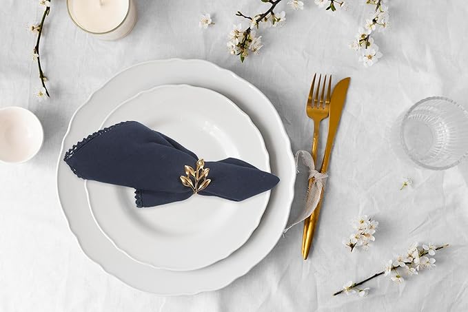 ACCENTHOME Navy Cloth Napkins Set of 6 18x18 inch Cotton Dinner Napkins - Washable Soft Premium Hotel Quality Reusable Napkins Perfect Table Napkins for Family Dinners, Weddings & Everyday Use