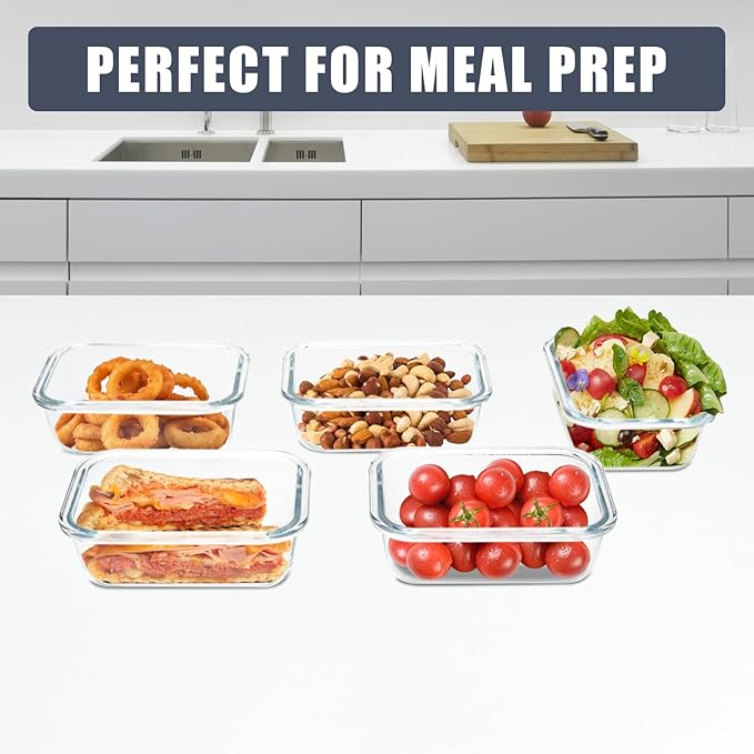 6pack 12oz Small Glass Meal Prep Containers, Glass Food Storage Containers with Snap Leak Proof Lids, Microwave, Freezer and Dishwasher Safe (Grey, 12oz)