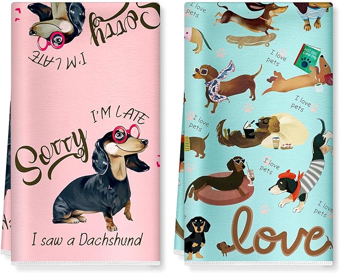 Funny Dachshund Dogs Microfiber Kitchen Towels, Soft Absorbent Hand Towel 15.7 × 23.6 Inch, Thick Dish Cloth for Party Anniversary Holiday Decoration, Housewarming Gifts for Mom
