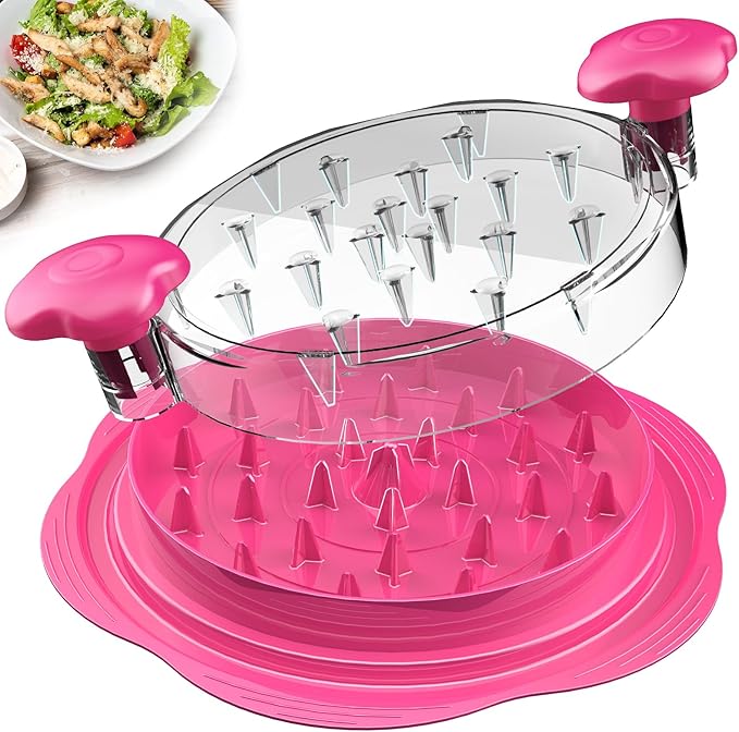 SURETIVIAN Chicken Shredder Large Chicken Breast Shredder Tool Twist with Brush&Fork, Visible Meat Shredder Machine, Anti-Slip Strip, Ergonomic Handle, BPA Free, Pork Beef Chicken(Hot Pink)