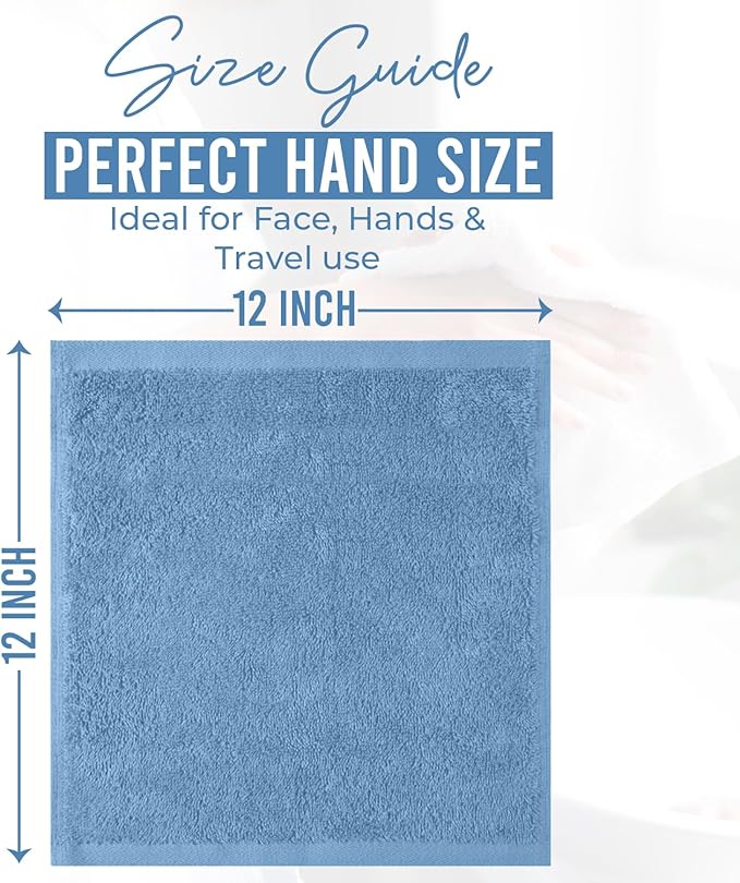 DAN RIVER 12 Pack Wash Cloths for Showering [12x12] - 100% Cotton Washcloths Premium Quality Flannel Face Cloths for Bathroom, Highly Absorbent and Soft Feel Wash Clothes, M Blue