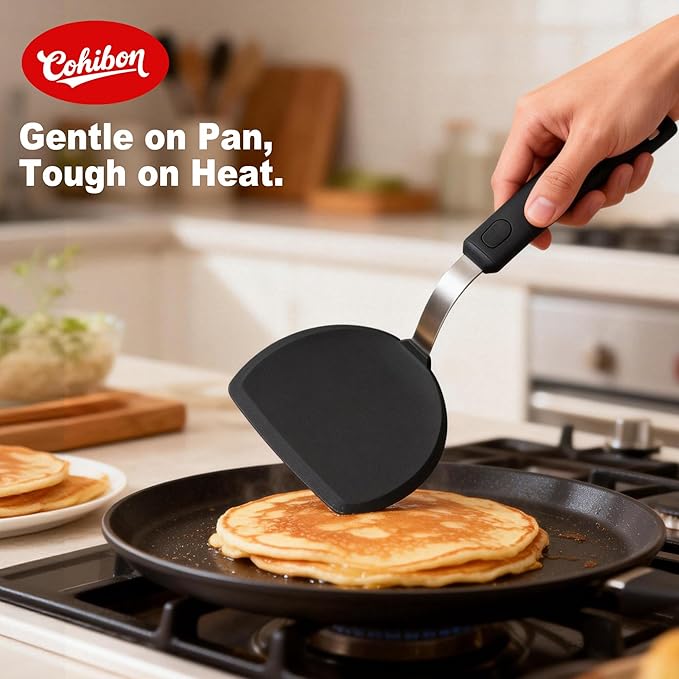 Silicone Spatula Set for Nonstick Cookware, Mixed 5 Piece 600°F Heat-Resistant Kitchen Cooking Utensils Set for Egg,Pancake,Burger - Entire Stainless Steel Core with Silicone, Dishwasher Safe,Black