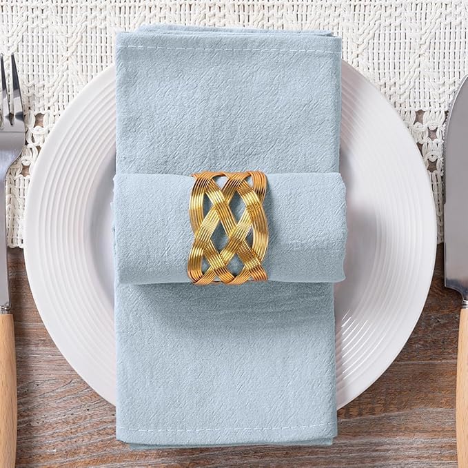 MLMC 4 Pack Silver Blue Cloth Napkins Rustic Washable Cotton Linen Napkins Set of 4 17"x17" Reusable Dinner Napkins Cloth for Wedding Birthday Party Everyday Use Decor
