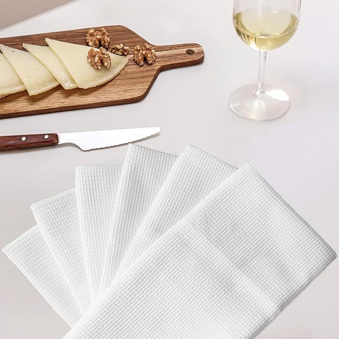 QUILTINA Dish Towels Set - 6 Pack White 17 x 25 Inches 100% Cotton Waffle Weave Kitchen Towels, Ultra Soft Absorbent Quick Dish Towels for Kitchen Cleaning and Drying