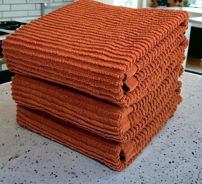 Kitchen Hand Towels: Maroon Rust 100% Cotton Cloth Soft Cleaning Drying Dished Absorbent Ribbed Terry Loop, Oversized 18" x 28" inches, Set of 3 Multipurpose for Everyday Use (Cinnamon Stick)