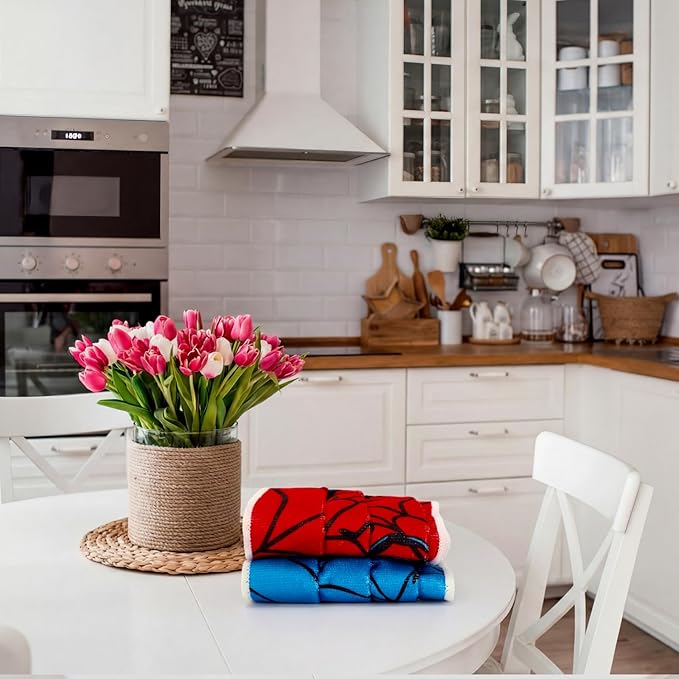 Tegeme 6 Pcs Hanging Kitchen Towels with Loop, Absorbent Hand Tie Towels Microfiber Decorative Fast Drying Kitchen Hanging Towel for Home Bathroom(Spider)