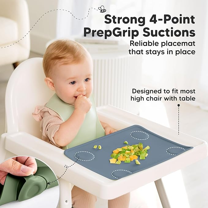 KeaBabies 2pk Silicone Placemats for Toddlers, Kids - 12x9 Non Slip Suction Baby Silicone Placemat for Restaurants, Dining Table,Travel, Easy to Clean, Food Grade/BPA-Free,Small Baby Table Mat(Slate)