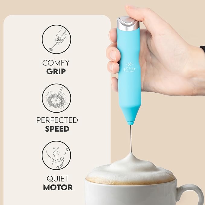 Zulay Kitchen Powerful Frother Wand AA Batteries Included, Ultra Fast Handheld Drink Mixer, Comfort Milk Frother, Stainless Steel Whisker, Frother Handheld for Coffee, Protein & Matcha - Frothmate 2.0