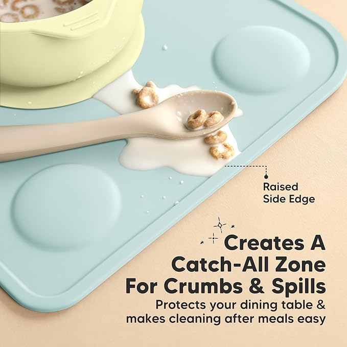 KeaBabies 2pk Silicone Placemats for Toddlers,Kids - 12x9 Non Slip Suction Baby Silicone Placemat for Restaurants,Dining Table,Travel,Easy to Clean,Food Grade/BPA-Free,Small Baby Table Mat(Pastel Sky)