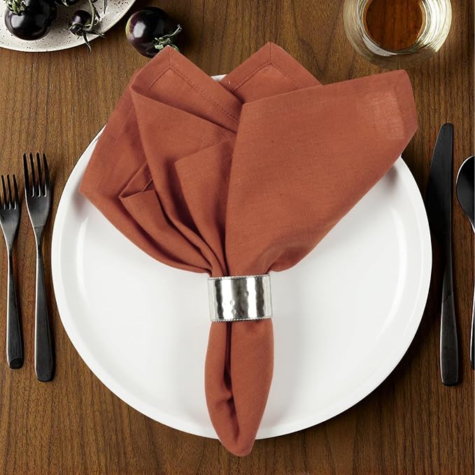 NATURALCRAFT Cloth Napkins Set of 12 Cotton Linen18x18 in Washable Napkins Cloth - Soft Durable Easter - Ideal for Hotel Farmhouse Party Wedding Dinner Spring Everyday Use Rust