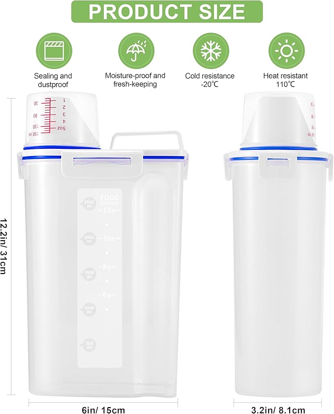 6 Pcs Set Rice Storage Container, Flour Dispenser with Pouring Spout & Measuring Cup, Kitchen Plastic Dry Food Storage Bin for Grain Oatmeal Snacks Pet Dog Food