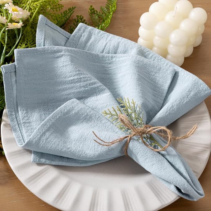 Socomi Cloth Napkins Grey Blue Easter Spring Washable Reusable Bulk Linen Cotton Napkins Set of 10 17"x17" for Wedding Party Bridal Baby Shower Birthday Dining Table Decorations