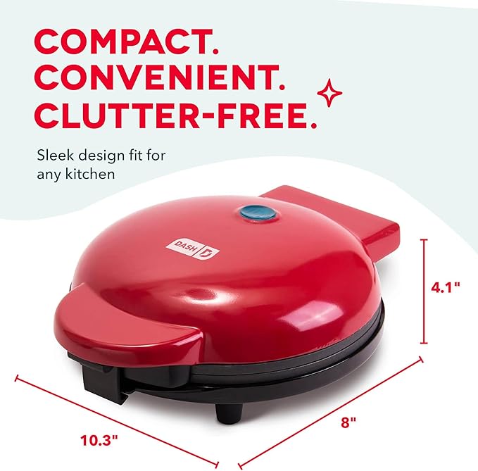Dash Round Express Electric - Pancake Maker & Eggs Griddle System - Healthy Breakfast Maker - Quick Heat-Up & Easy Cleanup - nonstick surface - Red