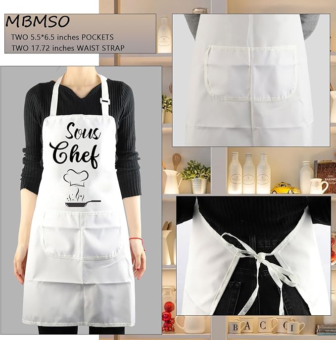 MBMSO Head Chef and Sous Chef Aprons Matching Family Aprons with Pockets Mum Dad Son Daughter Kitchen Apron Housewarming Gift