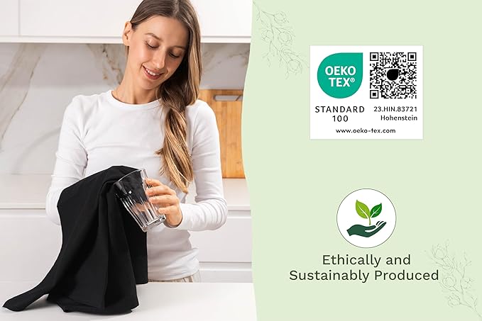 Organic Cotton Black Tea Towels - 100% Cotton, 10-Pack, Reusable and Washable Black Flour Sack Towels for Kitchen - Extra Large 27"x27", Durable Dish Towels with Hanging Loop