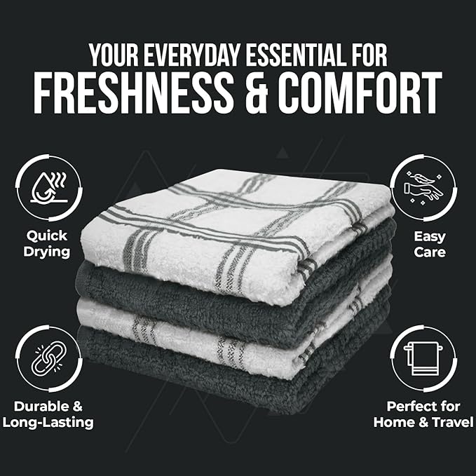DAN RIVER Premium Dish Cloth 100% Cotton 12 X 12 Inches |Pack of 8|-Ultra Soft Tea Towels-Highly Absorbent Kitchen Rags-Terry Dishcloth for Kitchen and Household Cleaning |Grey|