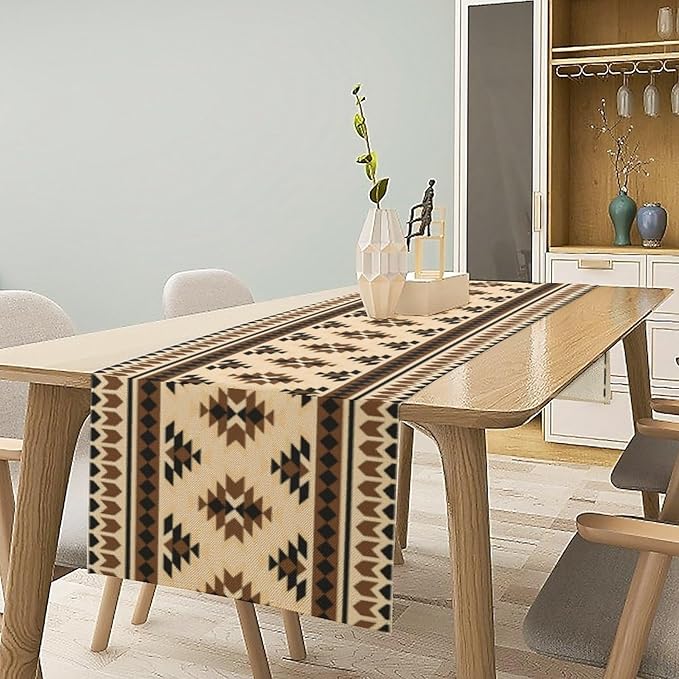 Western Aztec Table Runner Native American Tribal Art Printed Runner for Home Kitchen Dining Table Living Room Decor Fabric 1 Panel W13xL36in