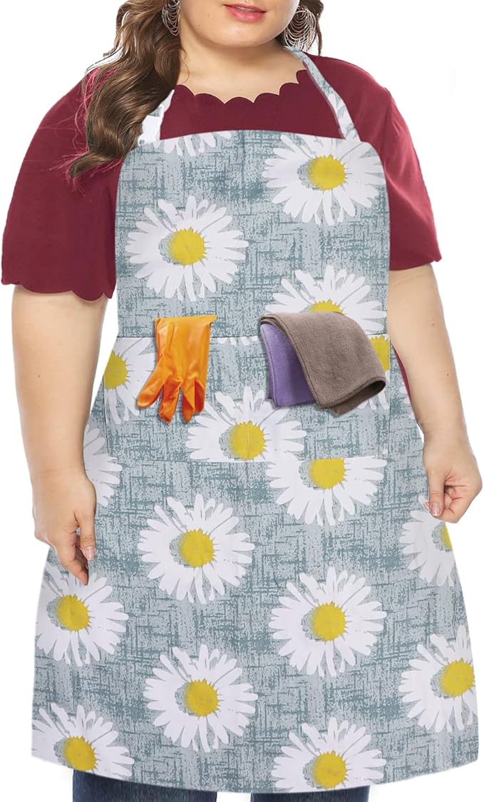 LOLOMLO Oversize Canvas Cotton Apron, Extra Large Aprons with Long Strap, Adjustable Neck Tear Resistant Plus Size aprons