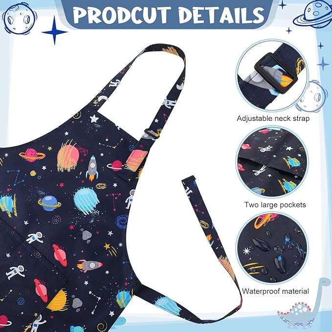 2 Pack Kids Apron, Cute Cooking Aprons, Waterproof Art Apron with Pockets, Toddler Painting Artist Apron Adjustable
