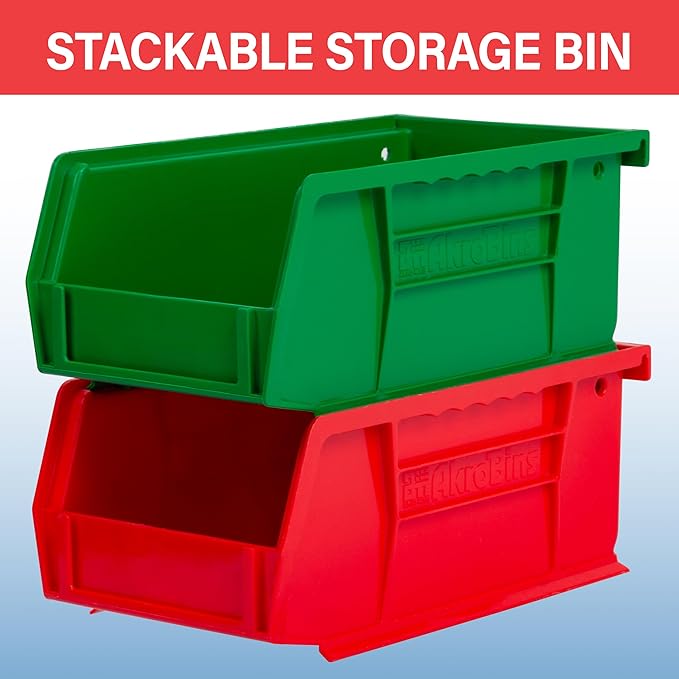 Akro-Mils 30220 AkroBins Plastic Storage Bins, Space-Saving Stackable Bins for Garage, Pantry, Craft Organization, 7" x 4" x 3", Blue, 24-Pack