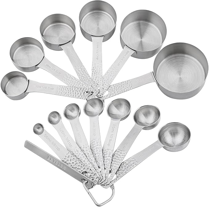 Smithcraft Measuring Cups and Spoons Set 14, Metric & US 18/8 Stainless Steel Measuring Cups and Spoons Set, Dry & Liquid Metal 6 Measure Cups & 7 Measure Spoons w/Leveler for Kitchen & Baking