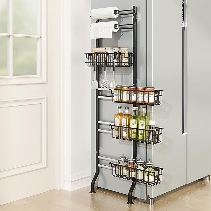 BUKFEN 6-Tier Slim Corner Shelf, Spice Rack Next to Fridge Slim, Narrow Storage Cabinet Organizer for Kitchen, Bathroom