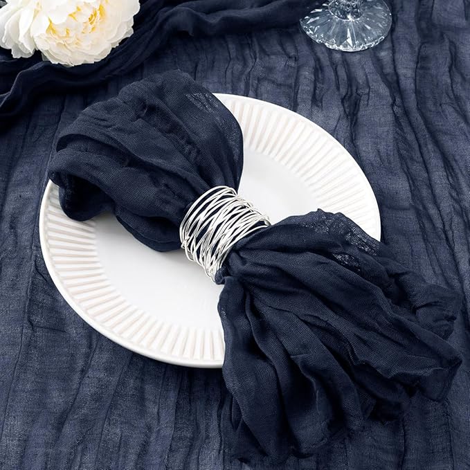 DeZerlor 50 Pack Navy Blue Cheesecloth Napkins Spring Cloth Napkins Set of 50 Navy Dinner Napkins Bulk 21x21 Inches for Wedding Bridal Shower Baby Shower Parties