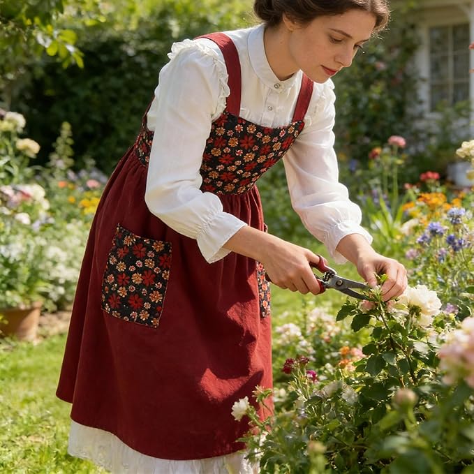 Uaussi Cotton Linen Apron Cross Back Work Apron for Women with Pockets Pinafore Dress X Cross Halter Apron for Chef Gardening