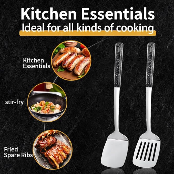 Metal Spatula, Heavy Duty Stainless Steel Spatula with Heat Resistant Handle, Thickened Steel Kitchen Spatula for Cooking, Frying, Pancakes, Eggs, Fish & Daily Kitchen Use